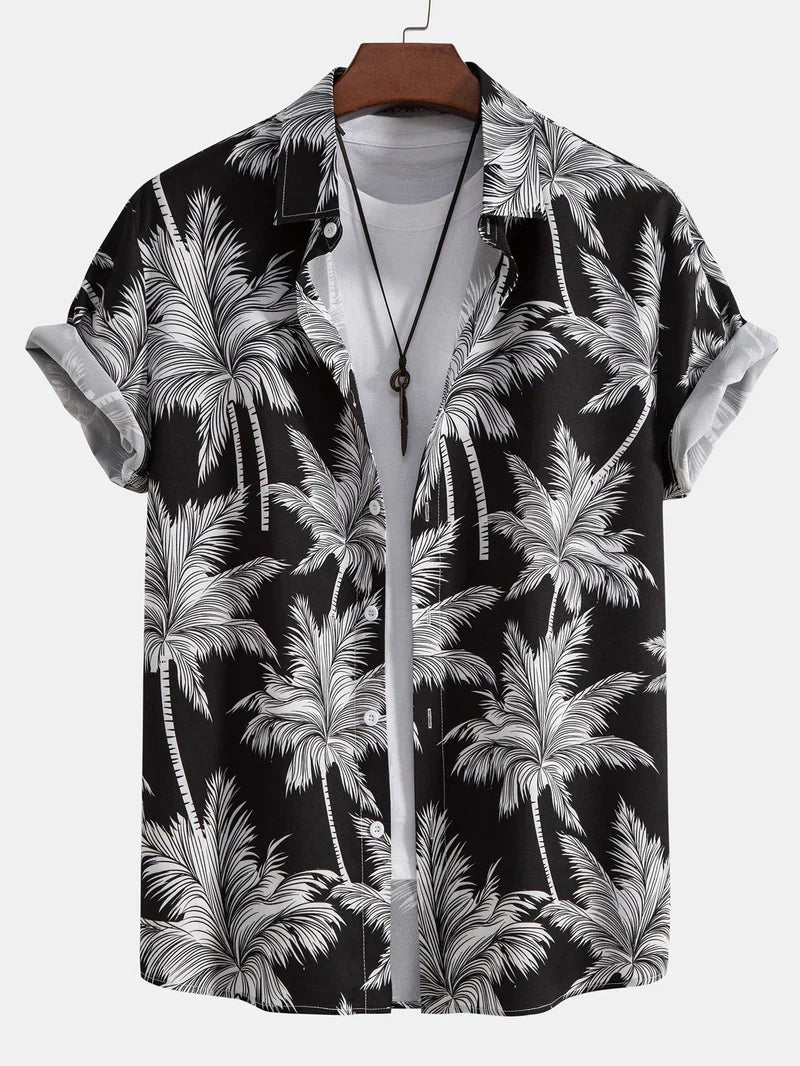 Tropical Palm Tree Print Shirt & Swim Trunks