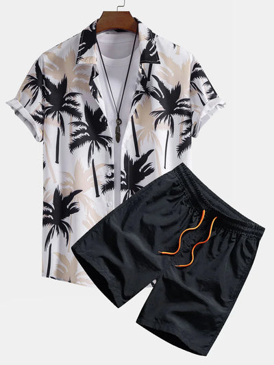 Island Vibes Palm Print Shirt & Swim Shorts Set