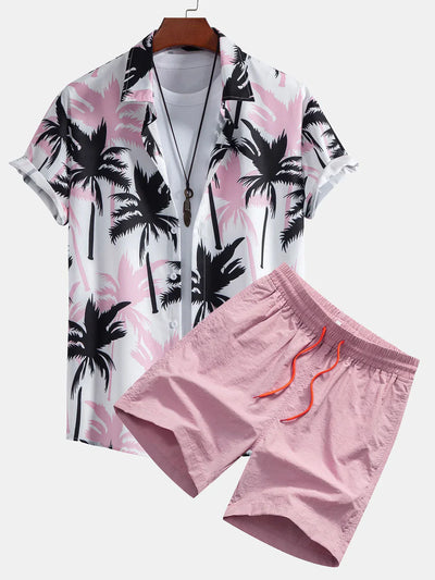 Island Vibes Palm Print Shirt & Swim Shorts Set